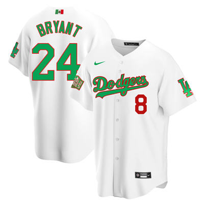 Men's Los Angeles Dodgers Front #8 Back #24 Kobe Bryant White Green MLB Mexico 2020 World Series Stitched Jersey Men's Los Angeles Dodgers Front #8 Back #24 Kobe Bryant White Green MLB Mexico 2020 World Series Stitched Jersey